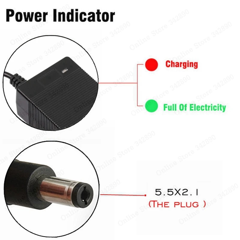 Glow 36V 2A battery charger Output 42V 2A Charger Input 100-240 VAC Lithium Li-ion Li-poly Charger For 10Series 36V Battery