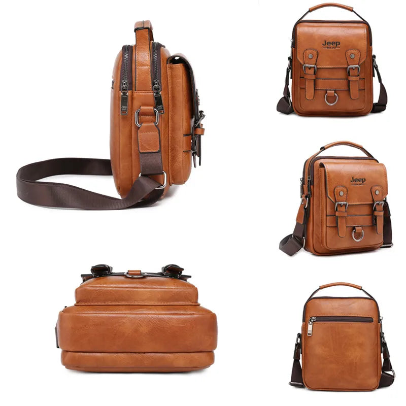 Glow JEEP BULUO Multi-function Business Handbags Men New Man's Shoulder Bag Large Capacity Leather Messenger Bag Crossbody Big Brand