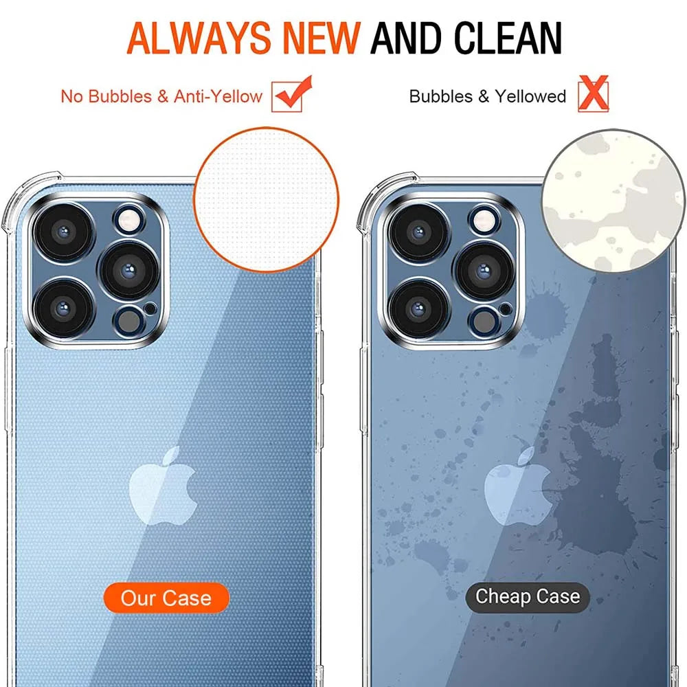 Glow 1.5MM Thick Air-Bag Clear Phone Case For iPhone 11 12 13 mini 14 15 16 Pro Max SE 2020 Plus Thick Shockproof Silicone Cover