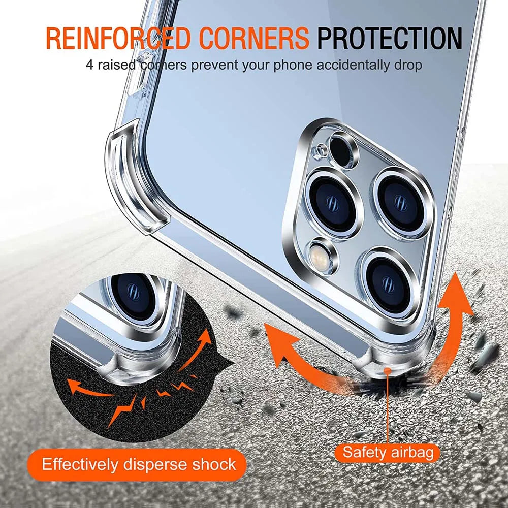 Glow 1.5MM Thick Air-Bag Clear Phone Case For iPhone 11 12 13 mini 14 15 16 Pro Max SE 2020 Plus Thick Shockproof Silicone Cover