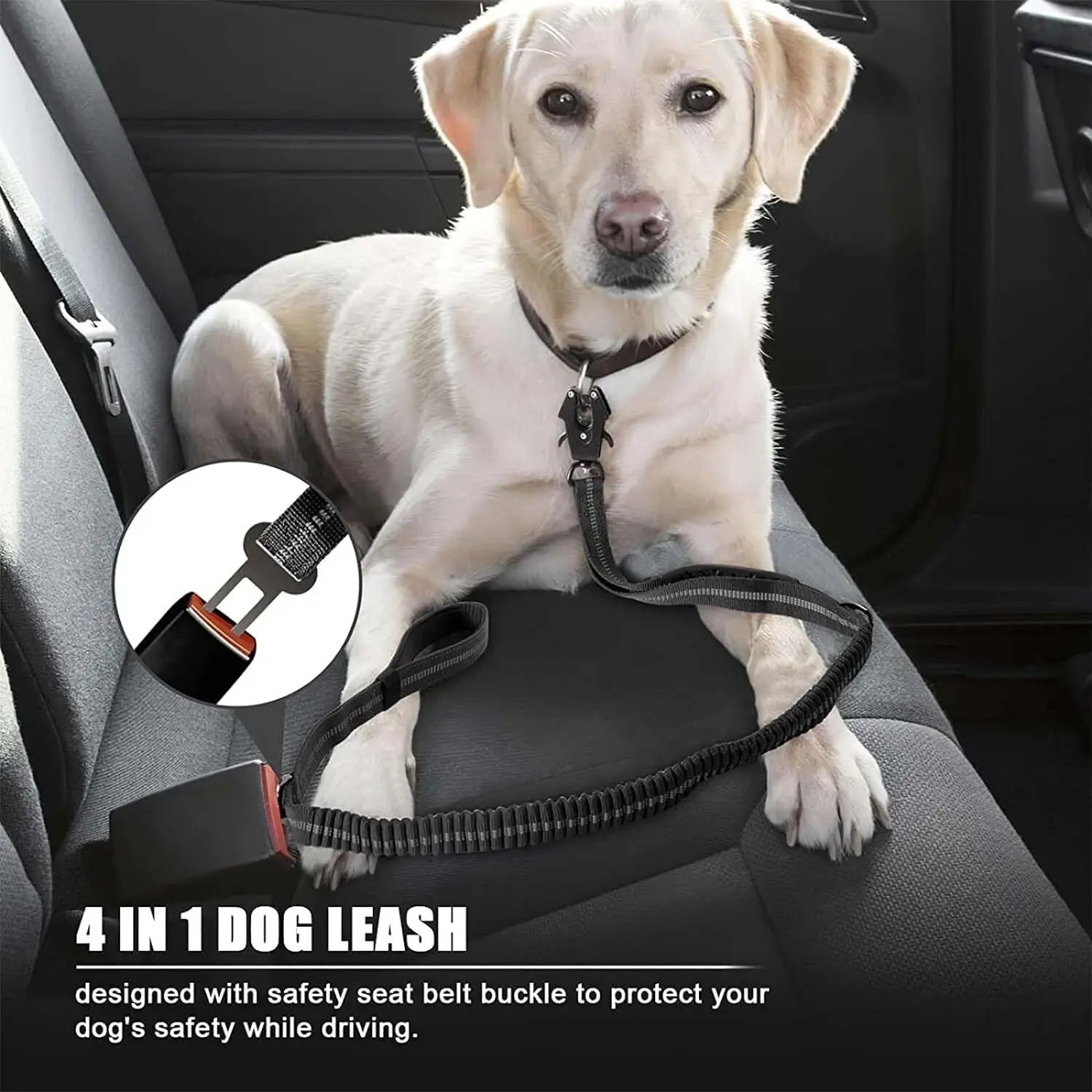 Glow Reflective Shock Absorbing Pet Dog Leash with Car Seatbelt for Large Dogs Heavy Duty Tactical Bungee Dog Leash No Pull Dog Leash