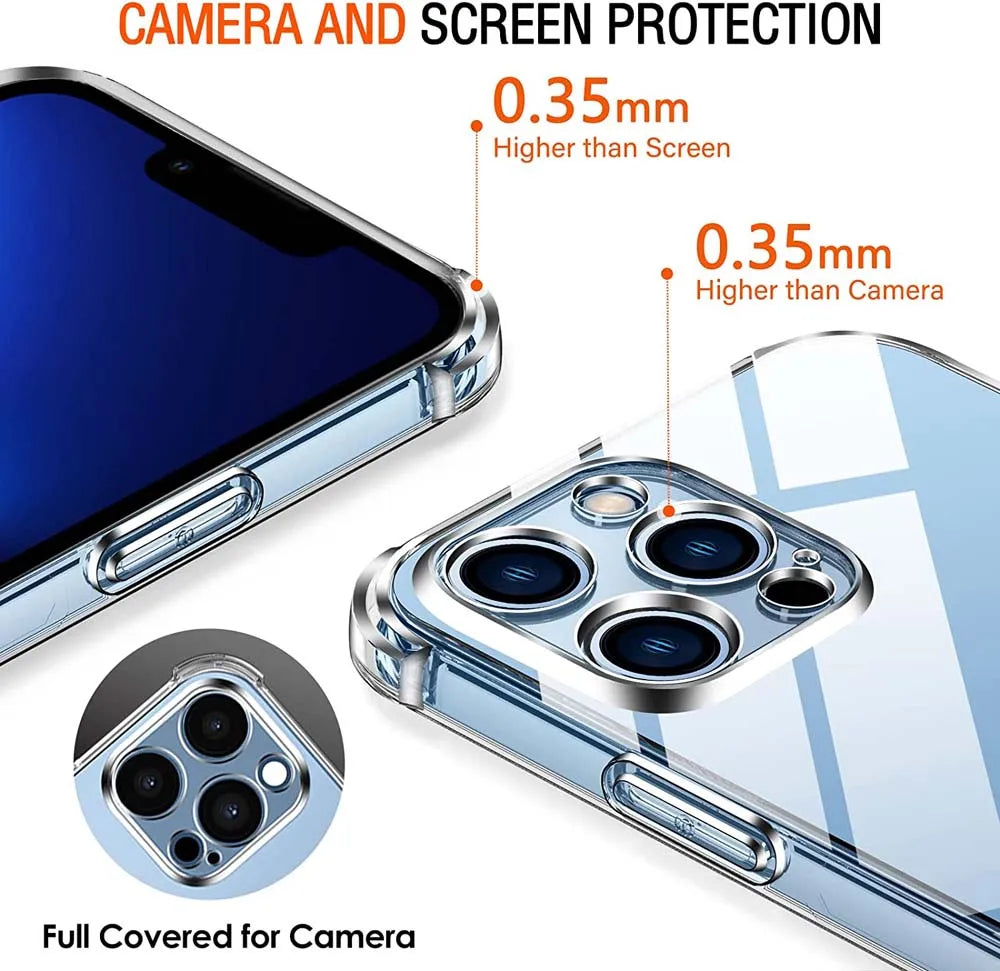 Glow 1.5MM Thick Air-Bag Clear Phone Case For iPhone 11 12 13 mini 14 15 16 Pro Max SE 2020 Plus Thick Shockproof Silicone Cover