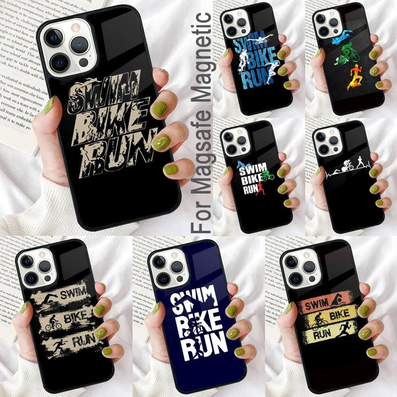 Glow Triathlon Tri Life Swim Bike Run Magnetic Soft Phone Case for iPhone 16 Promax 15 Pro 13 14 Plus 11 12 Mini MagSafe Coque