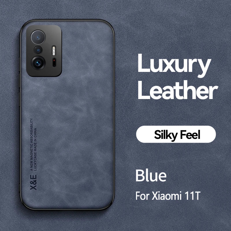 Glow For Xiomi 11T Pro case Leather Texture Car Magnetic Holder Phone Case For Xiaomi 11T Mi11T Mi 11 T Pro Xiaomi11T Soft Back Cover