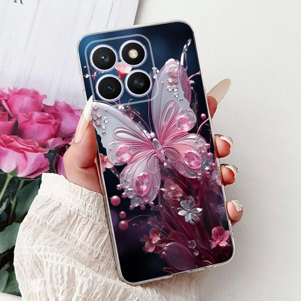 Glow For Cover Huawei Honor X8c 4G HonorX8c X8 C Phone Case Colorful Flower Butterfly Lxuru Women Fashion Soft Silicone Clear Etui