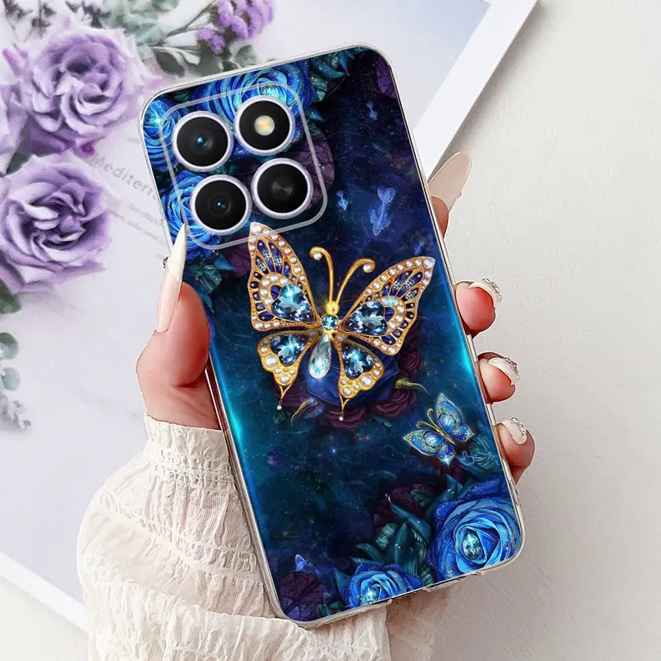 Glow For Cover Huawei Honor X8c 4G HonorX8c X8 C Phone Case Colorful Flower Butterfly Lxuru Women Fashion Soft Silicone Clear Etui