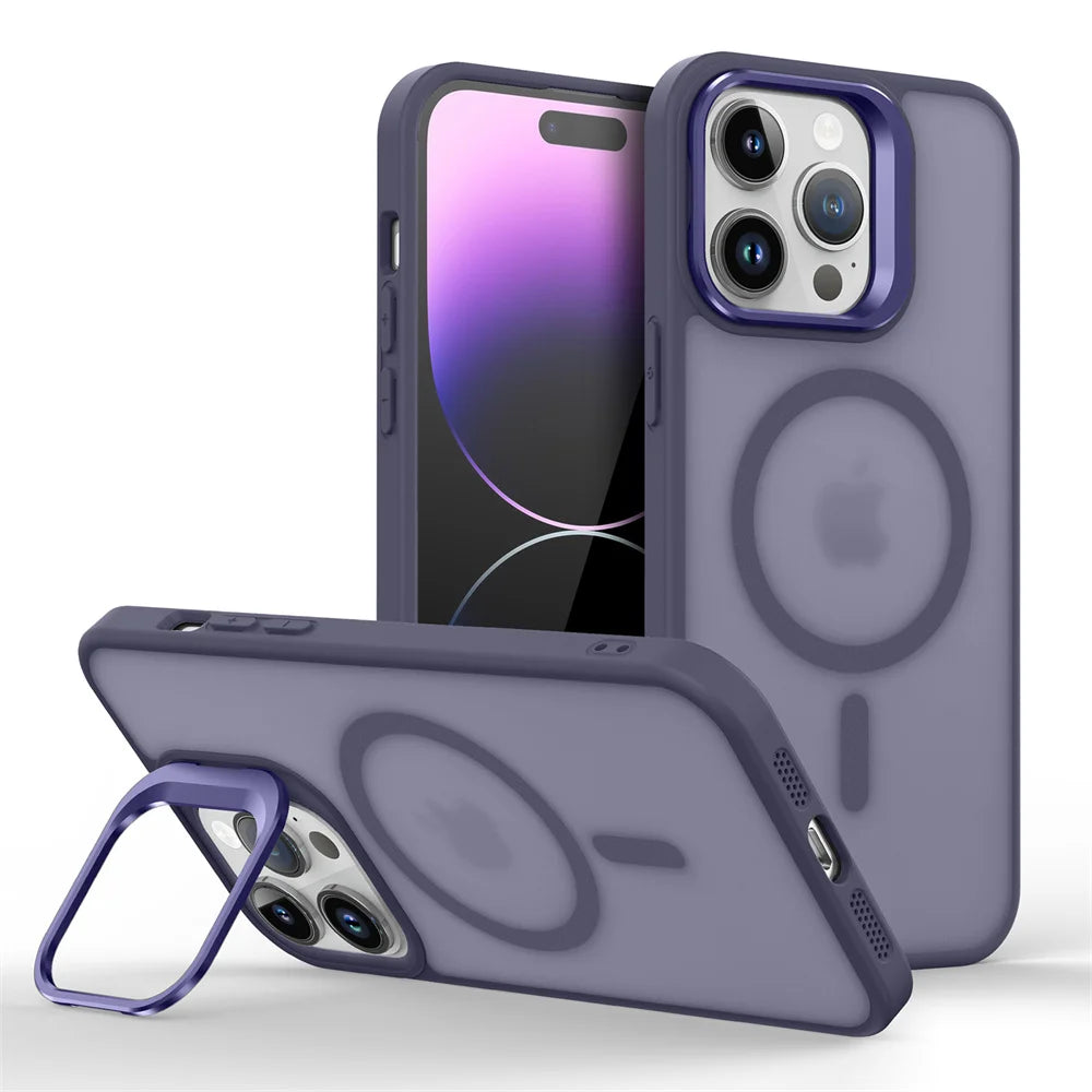Glow Luxury Magnetic Shockproof Phone Case For iPhone 16E16 15 14 13 mini 12 11 Pro Max Plus Funda Stand Glass Lens Protection Cover