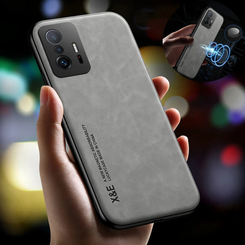 Glow For Xiomi 11T Pro case Leather Texture Car Magnetic Holder Phone Case For Xiaomi 11T Mi11T Mi 11 T Pro Xiaomi11T Soft Back Cover