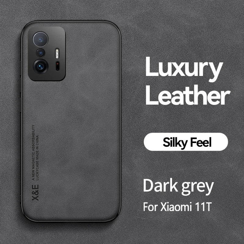 Glow For Xiomi 11T Pro case Leather Texture Car Magnetic Holder Phone Case For Xiaomi 11T Mi11T Mi 11 T Pro Xiaomi11T Soft Back Cover