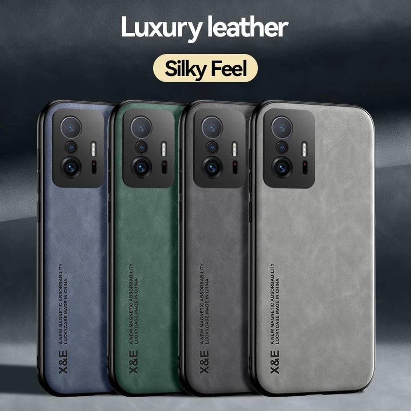 Glow For Xiomi 11T Pro case Leather Texture Car Magnetic Holder Phone Case For Xiaomi 11T Mi11T Mi 11 T Pro Xiaomi11T Soft Back Cover