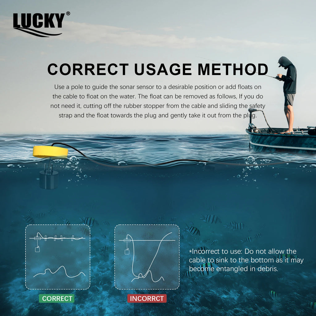 Glow FFC1108-1 Alarm 100M Portable Sonar Fish Finders 45 degrees Sonar Coverage Echo Sounder Alarm Transducer Lake Sea Fishing