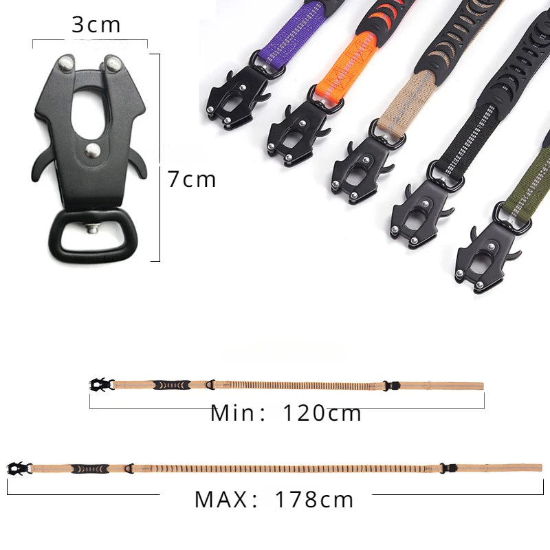 Glow Reflective Shock Absorbing Pet Dog Leash with Car Seatbelt for Large Dogs Heavy Duty Tactical Bungee Dog Leash No Pull Dog Leash
