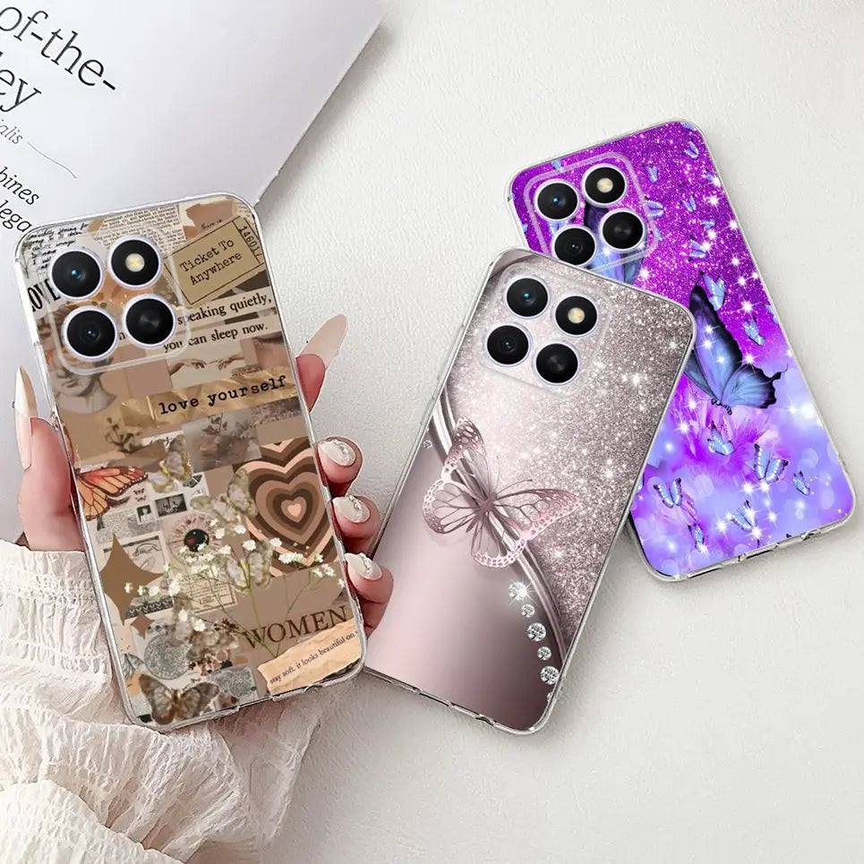 Glow For Cover Huawei Honor X8c 4G HonorX8c X8 C Phone Case Colorful Flower Butterfly Lxuru Women Fashion Soft Silicone Clear Etui