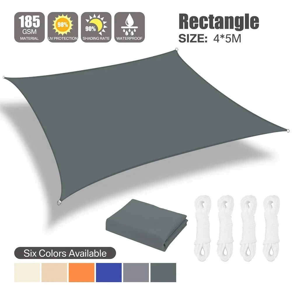 Waterproof Oxford Gray Square Rectangle Shade Sail Garden Terrace Canopy Swimming Sun Shade Outdoor Camping Yard Sail Shelter