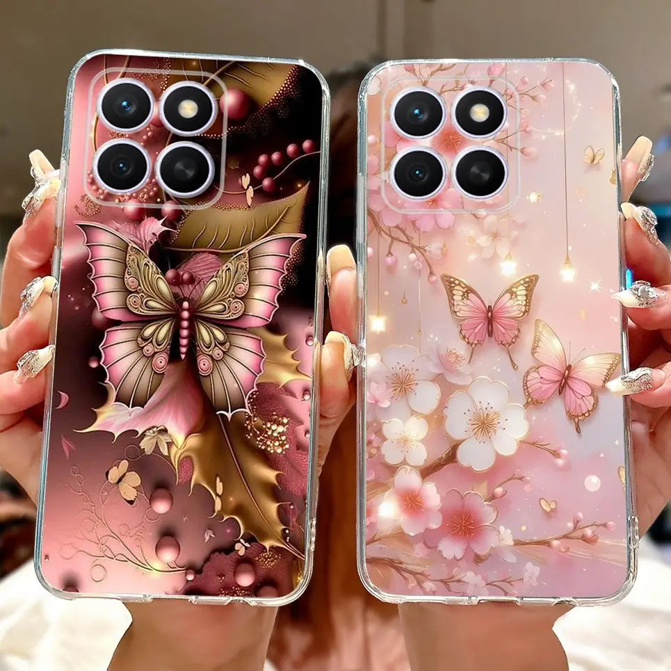 Glow For Cover Huawei Honor X8c 4G HonorX8c X8 C Phone Case Colorful Flower Butterfly Lxuru Women Fashion Soft Silicone Clear Etui