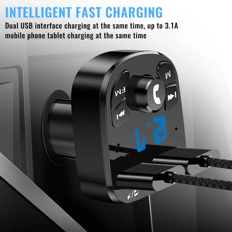 Glow Car Fm Transmitter Bluetooth 5.0 Aux Handsfree Wireless Car Kit Dual Usb Car Charger Auto Radio Fm Modulator MP3 Player Adapter