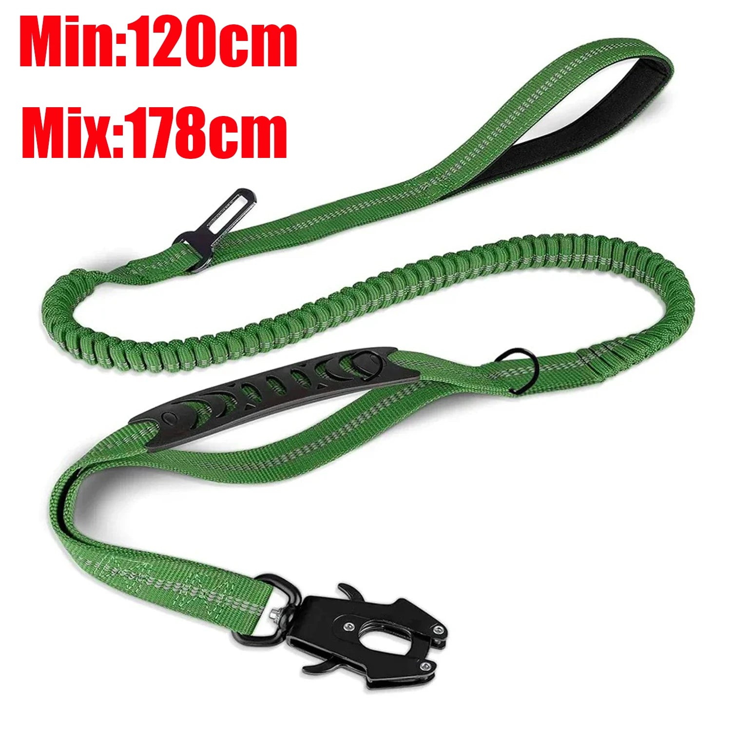 Glow Reflective Shock Absorbing Pet Dog Leash with Car Seatbelt for Large Dogs Heavy Duty Tactical Bungee Dog Leash No Pull Dog Leash