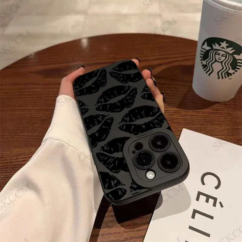Glow Gothic Style Black Lip Phone Case For iPhone 15 14 13 12 11 Pro Max XS X XR 7 8 Plus SE 2020 Mini Shockproof Soft Silicone Cover