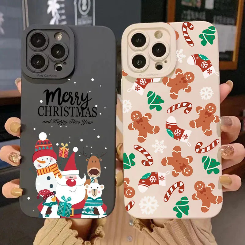 Glow Christmas Pattern TPU Phone Case For iPhone 16 Pro Max 15 14 13 12 11 XS XR X 7 8 16 Plus Shockproof Matte Silicone Soft Cover