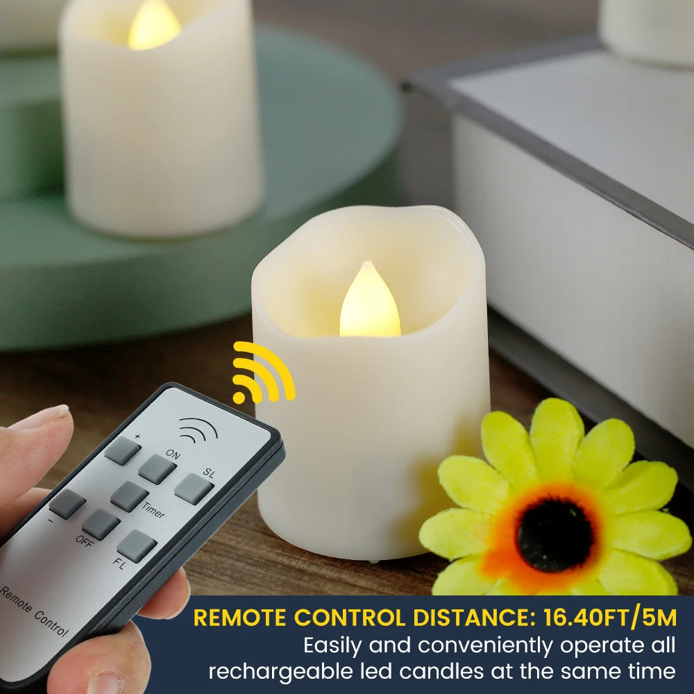 Glow LED Candle Light Rechargeable Flameless Flickering Tea Lights with Remote Control &Timer 6 Ports USB Charger Bedside Lamp 6PCS
