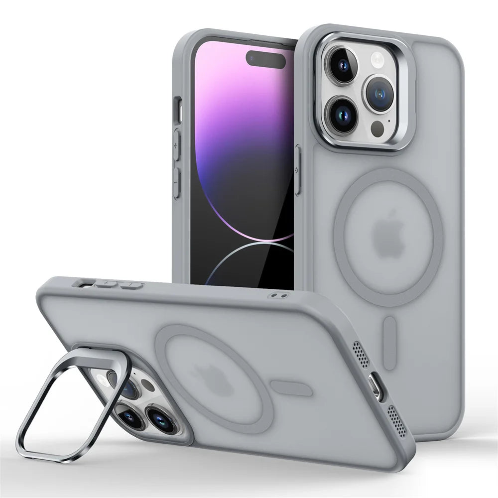 Glow Luxury Magnetic Shockproof Phone Case For iPhone 16E16 15 14 13 mini 12 11 Pro Max Plus Funda Stand Glass Lens Protection Cover