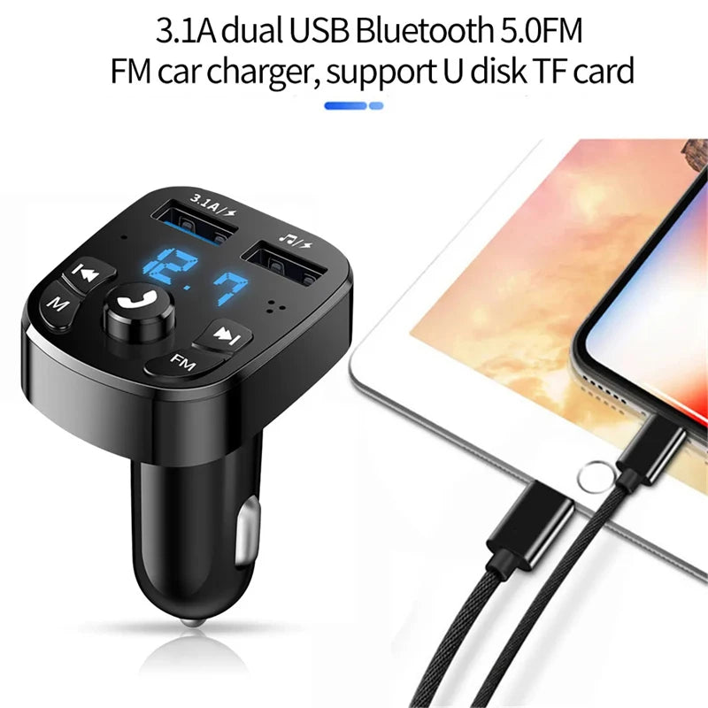 Glow Car Fm Transmitter Bluetooth 5.0 Aux Handsfree Wireless Car Kit Dual Usb Car Charger Auto Radio Fm Modulator MP3 Player Adapter