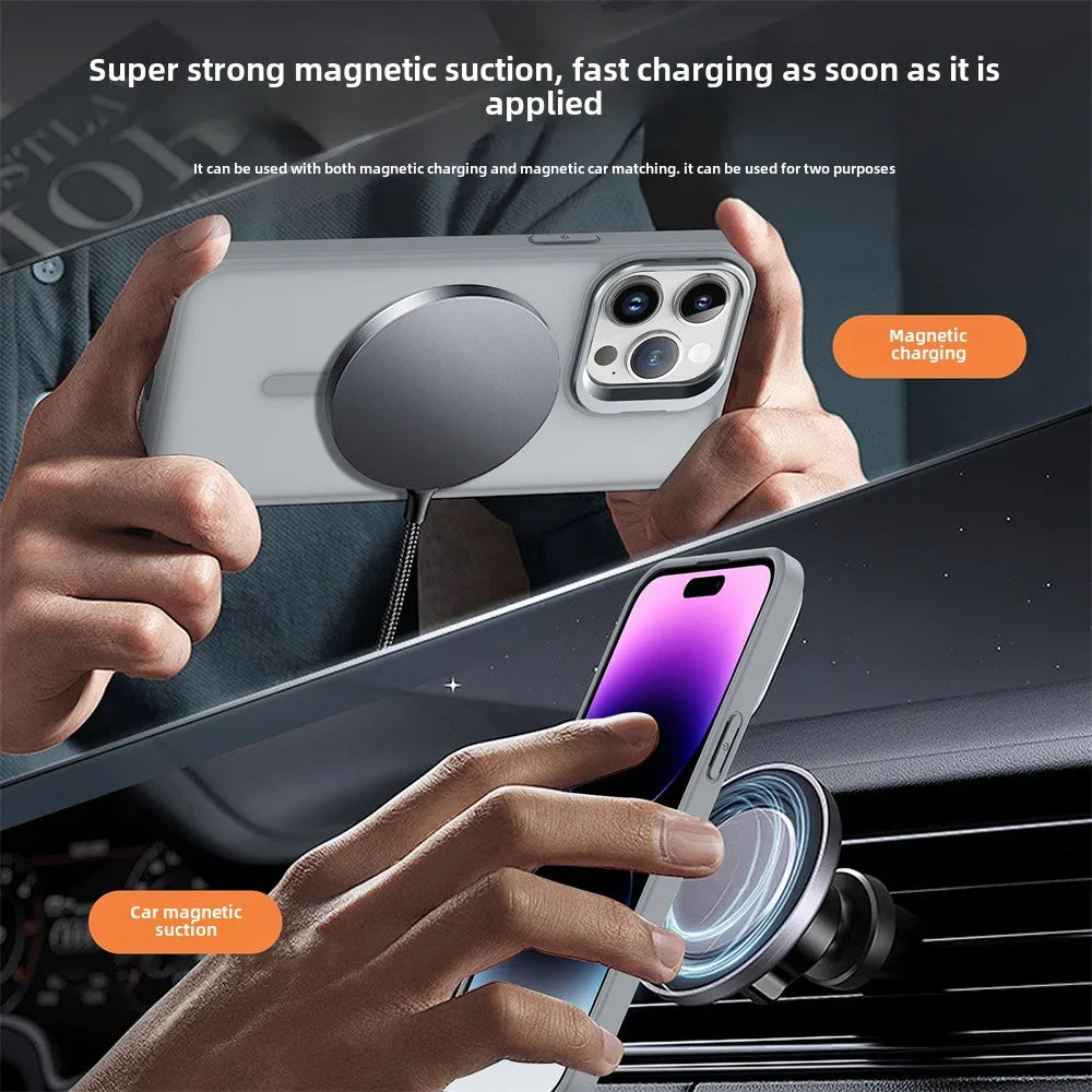 Glow Luxury Magnetic Shockproof Phone Case For iPhone 16E16 15 14 13 mini 12 11 Pro Max Plus Funda Stand Glass Lens Protection Cover