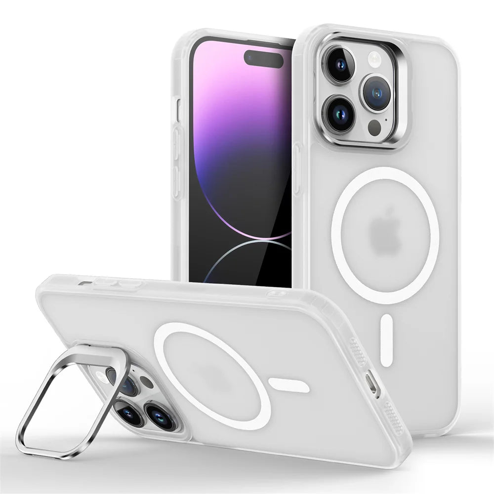 Glow Luxury Magnetic Shockproof Phone Case For iPhone 16E16 15 14 13 mini 12 11 Pro Max Plus Funda Stand Glass Lens Protection Cover