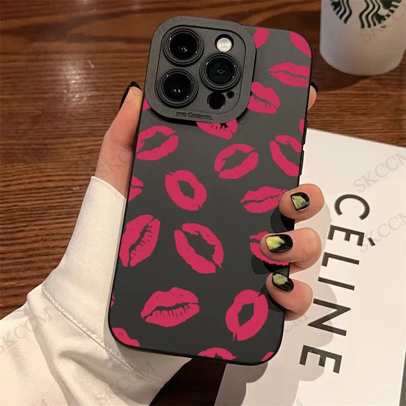 Glow Gothic Style Black Lip Phone Case For iPhone 15 14 13 12 11 Pro Max XS X XR 7 8 Plus SE 2020 Mini Shockproof Soft Silicone Cover