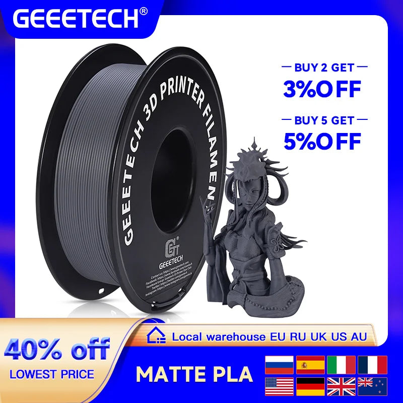 Glow Geeetech 1kg 1.75mm Matte PLA 3D Printer Filament Vacuum Packaging Overseas Warehouses A variety of Colors Fast Ship