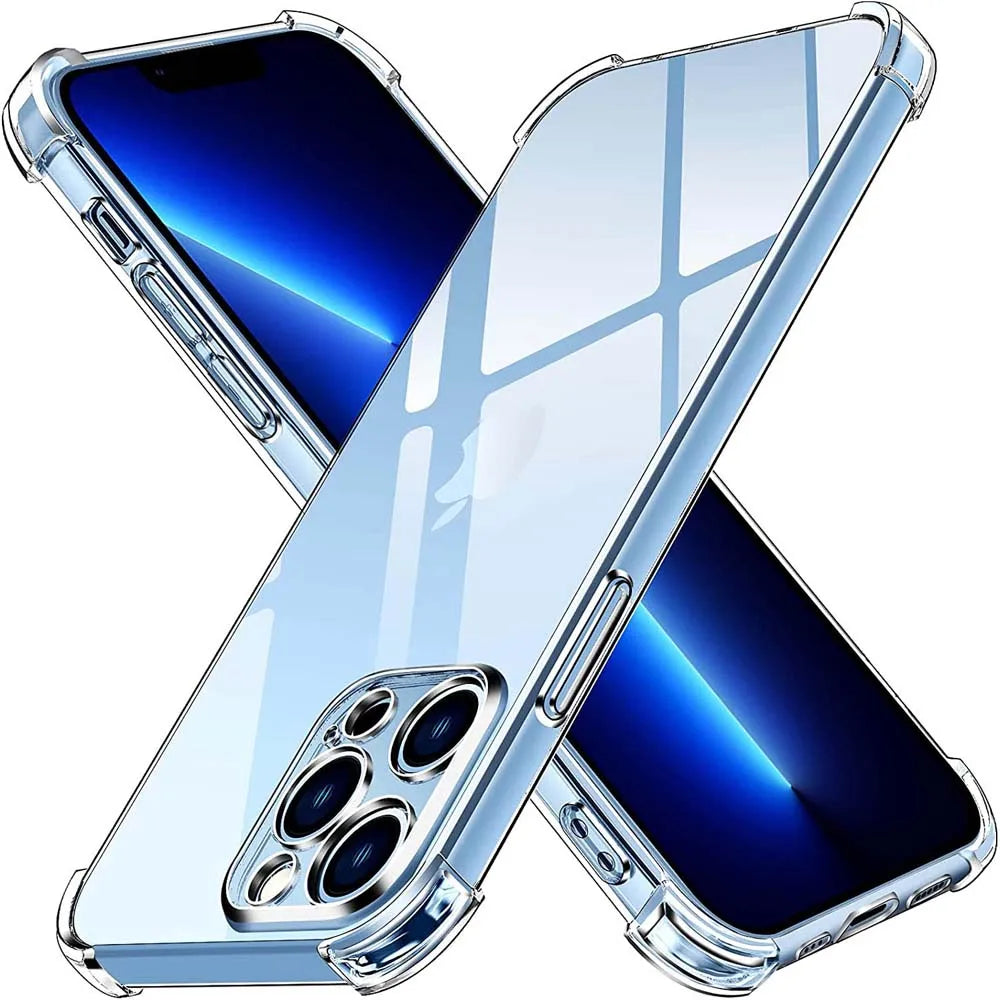 Glow 1.5MM Thick Air-Bag Clear Phone Case For iPhone 11 12 13 mini 14 15 16 Pro Max SE 2020 Plus Thick Shockproof Silicone Cover