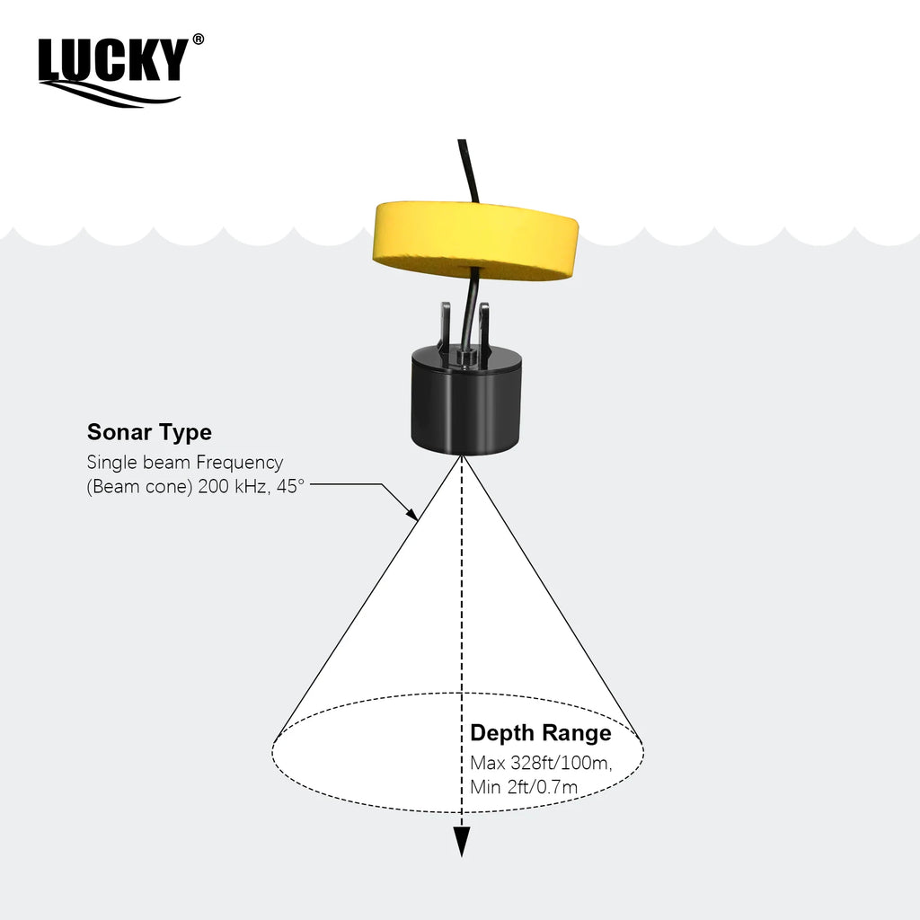 Glow FFC1108-1 Alarm 100M Portable Sonar Fish Finders 45 degrees Sonar Coverage Echo Sounder Alarm Transducer Lake Sea Fishing