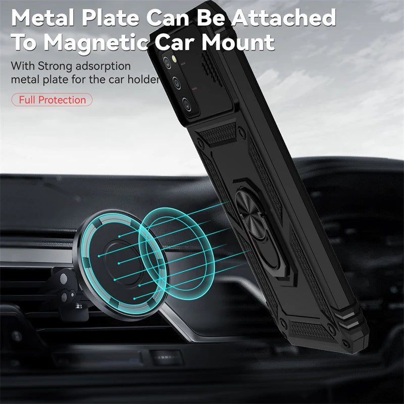Glow For Samsung Galaxy A02S A03S Case Slide Camera Protect Phone Case For Samsung A02 S A03 S Magnetic Ring Holder Armor Back Cover