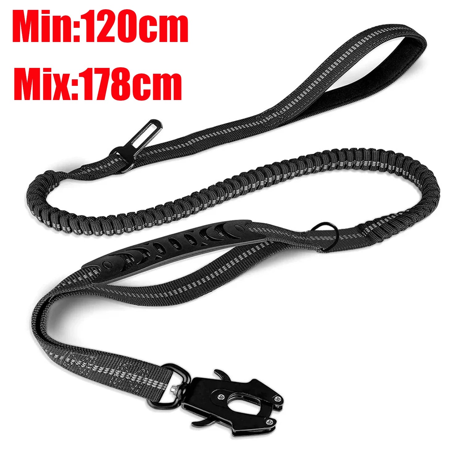 Glow Reflective Shock Absorbing Pet Dog Leash with Car Seatbelt for Large Dogs Heavy Duty Tactical Bungee Dog Leash No Pull Dog Leash
