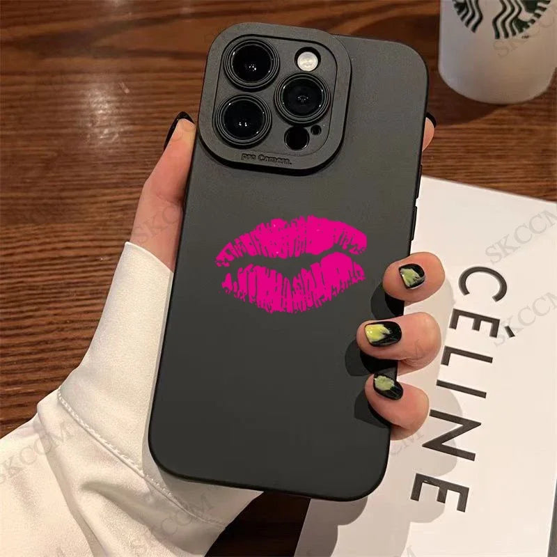 Glow Gothic Style Black Lip Phone Case For iPhone 15 14 13 12 11 Pro Max XS X XR 7 8 Plus SE 2020 Mini Shockproof Soft Silicone Cover