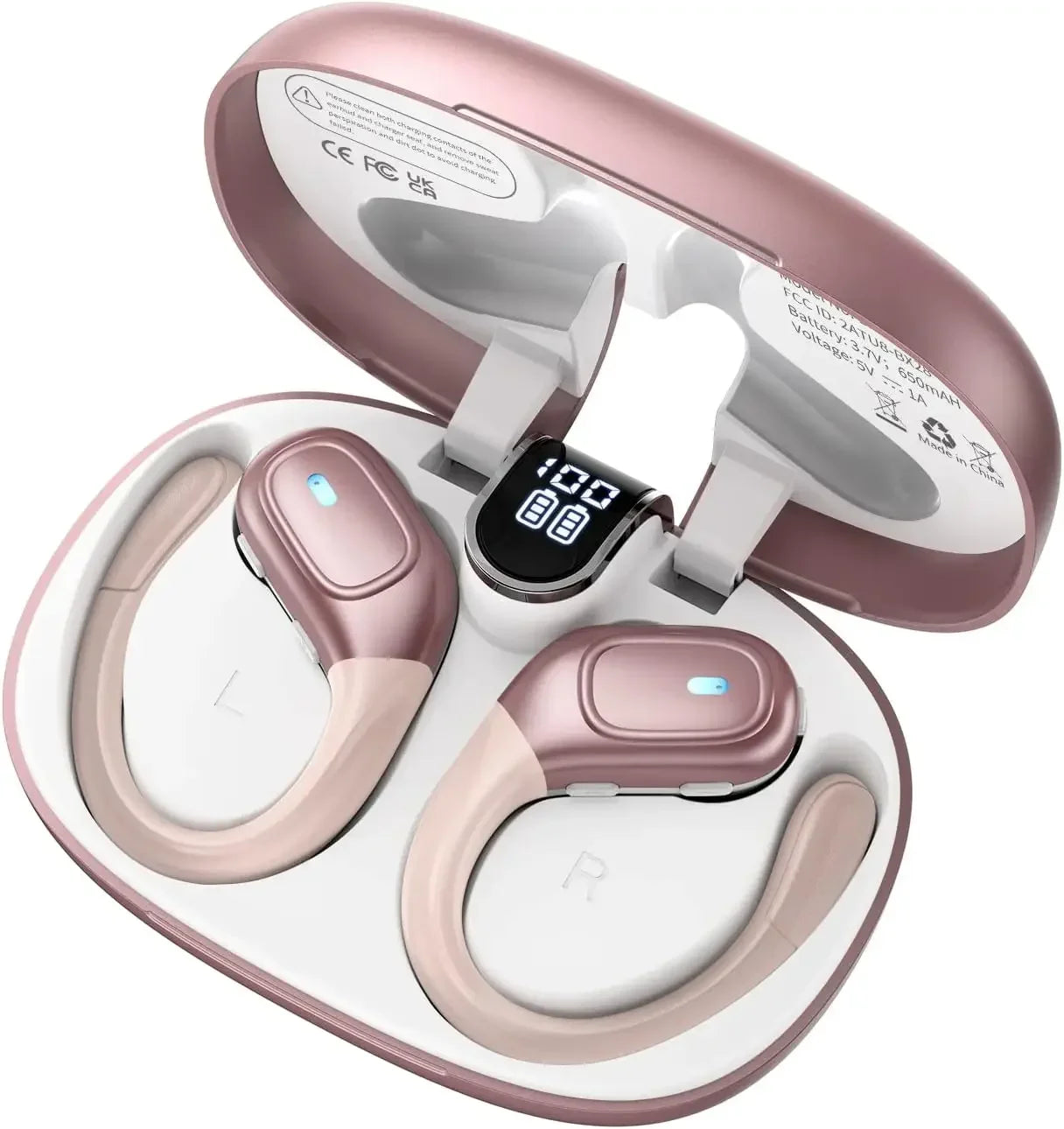 Glow Sport Bluetooth 5.3 Earphones Earhook Headphones IPX7 Waterproof Wireless Earbuds 75 Hrs with LED Power Display Physical buttons