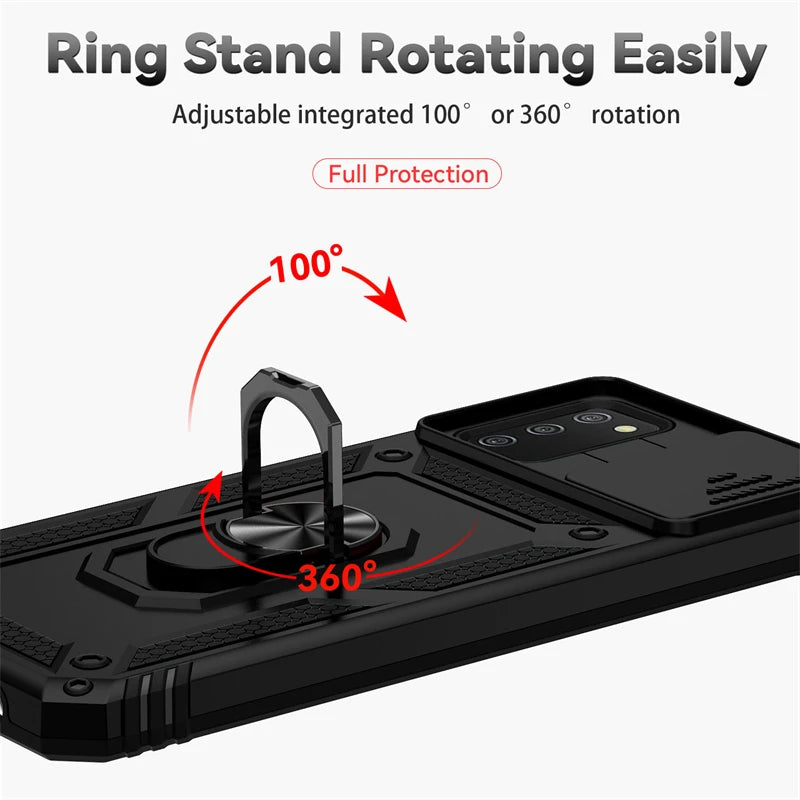 Glow For Samsung Galaxy A02S A03S Case Slide Camera Protect Phone Case For Samsung A02 S A03 S Magnetic Ring Holder Armor Back Cover