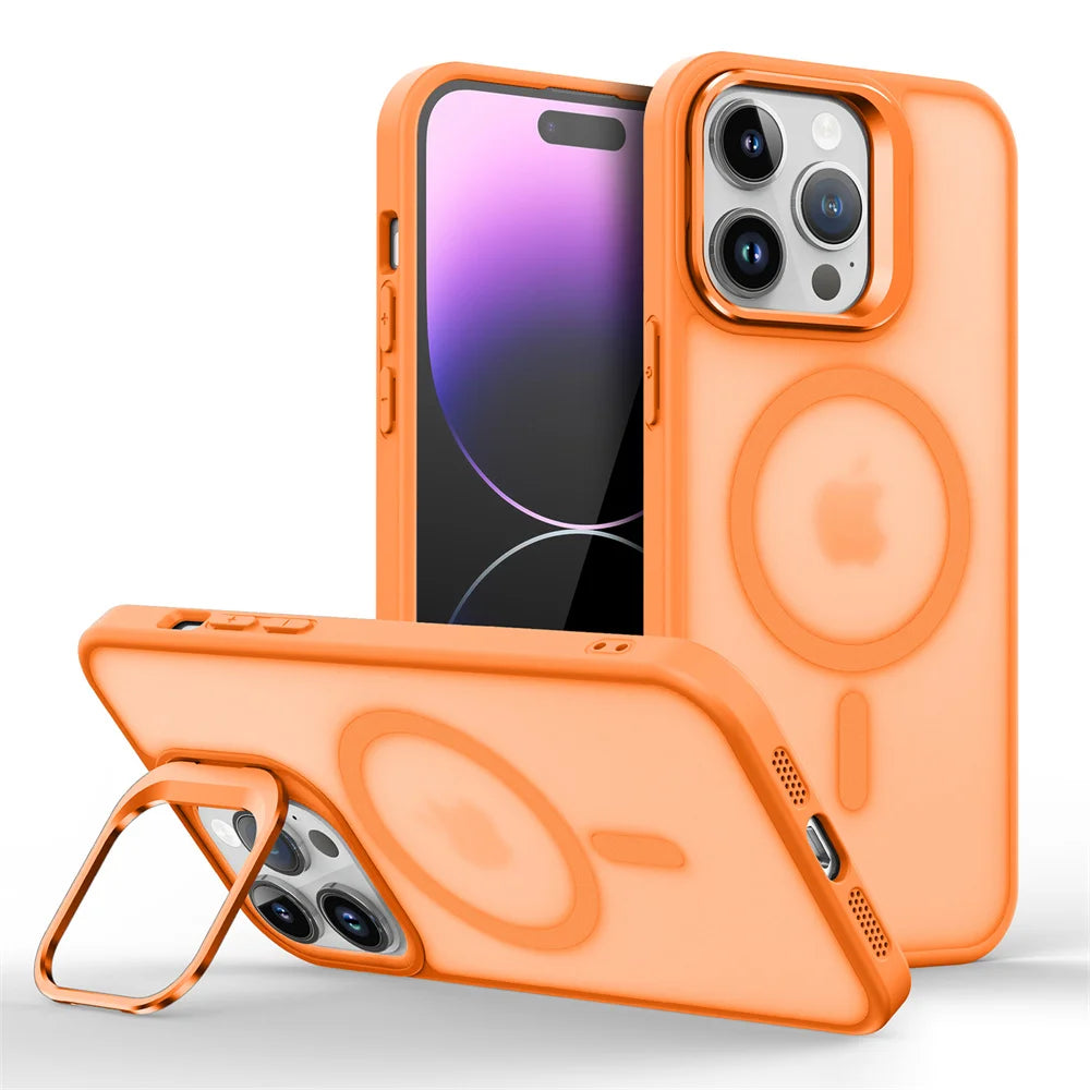 Glow Luxury Magnetic Shockproof Phone Case For iPhone 16E16 15 14 13 mini 12 11 Pro Max Plus Funda Stand Glass Lens Protection Cover