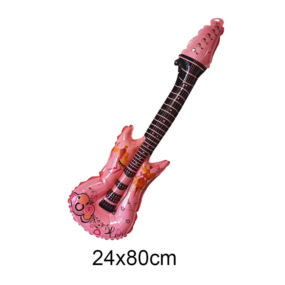 Glow PVC Guitar Microphone Balloon Rock Star Inflatable Musical Note Piano Balloons instrument Kids Adult Toys 80s 90s Party Supplies