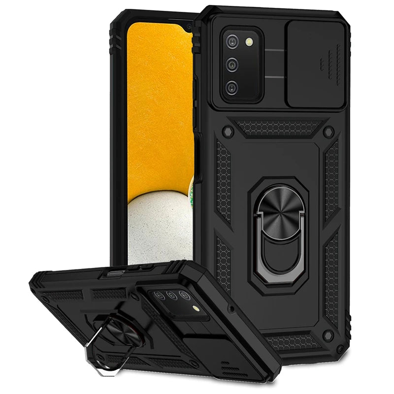Glow For Samsung Galaxy A02S A03S Case Slide Camera Protect Phone Case For Samsung A02 S A03 S Magnetic Ring Holder Armor Back Cover