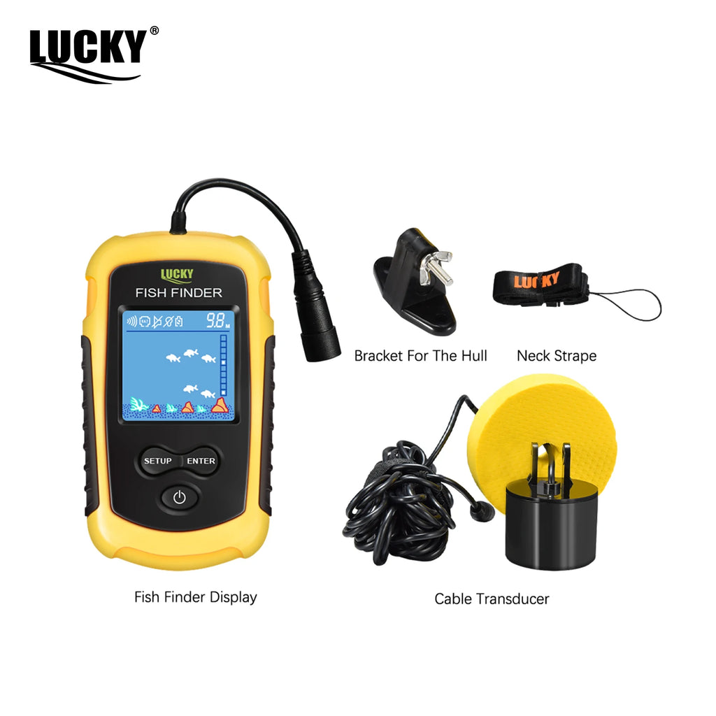 Glow FFC1108-1 Alarm 100M Portable Sonar Fish Finders 45 degrees Sonar Coverage Echo Sounder Alarm Transducer Lake Sea Fishing