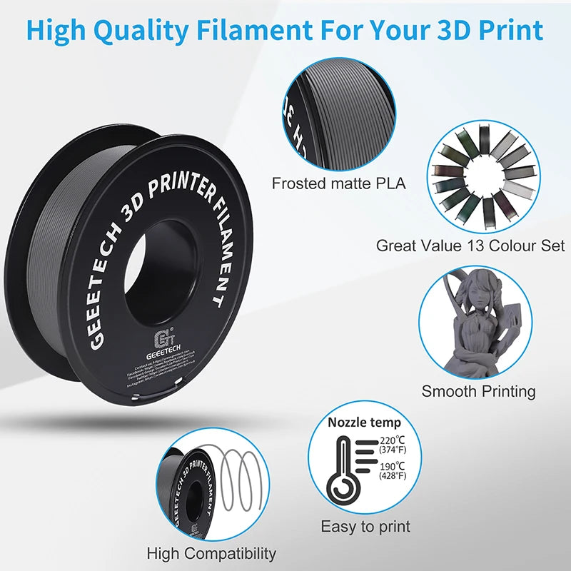 Glow Geeetech 1kg 1.75mm Matte PLA 3D Printer Filament Vacuum Packaging Overseas Warehouses A variety of Colors Fast Ship