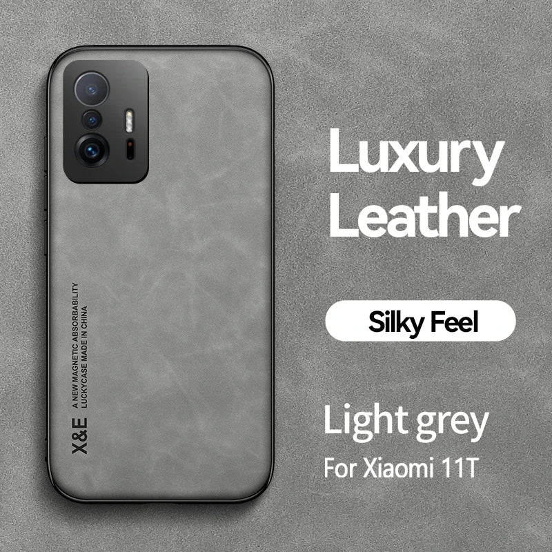 Glow For Xiomi 11T Pro case Leather Texture Car Magnetic Holder Phone Case For Xiaomi 11T Mi11T Mi 11 T Pro Xiaomi11T Soft Back Cover
