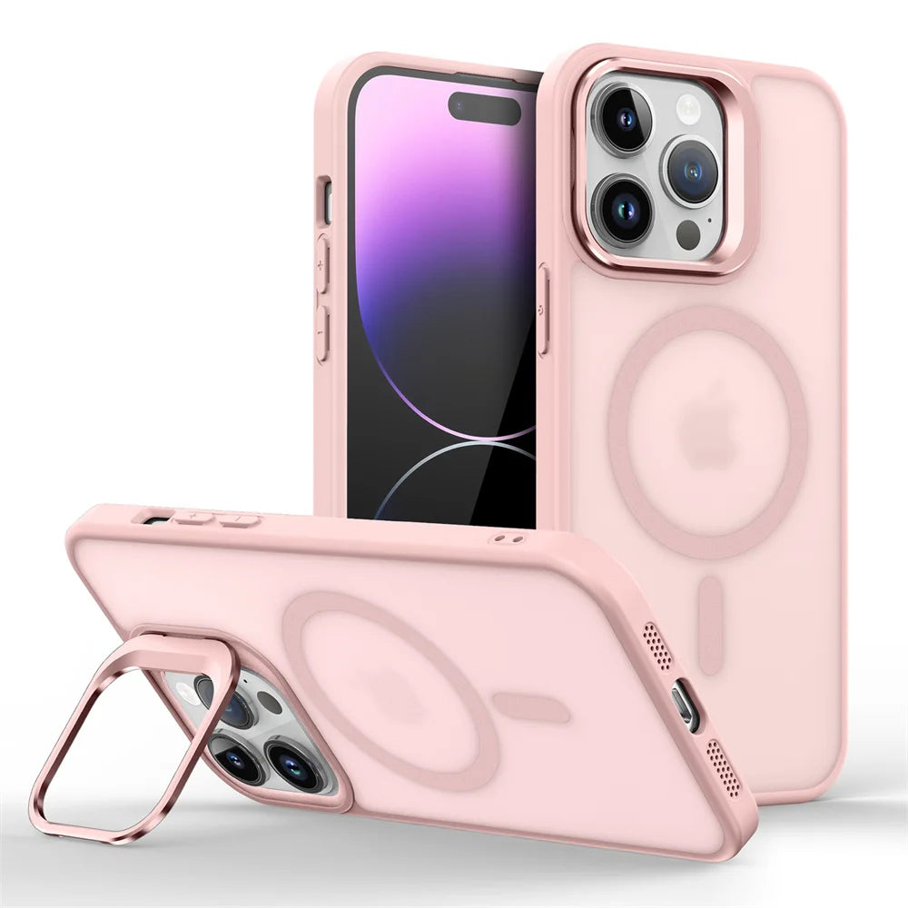 Glow Luxury Magnetic Shockproof Phone Case For iPhone 16E16 15 14 13 mini 12 11 Pro Max Plus Funda Stand Glass Lens Protection Cover