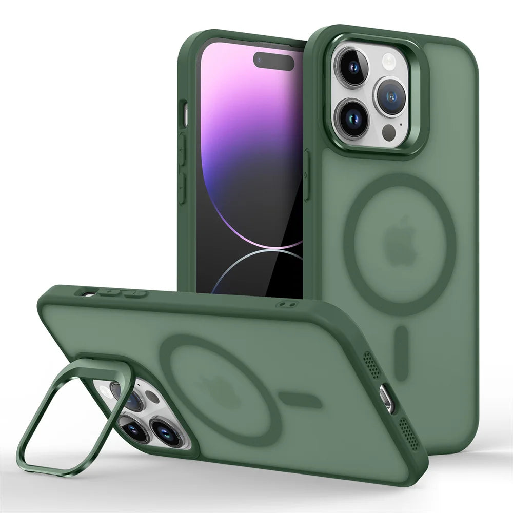 Glow Luxury Magnetic Shockproof Phone Case For iPhone 16E16 15 14 13 mini 12 11 Pro Max Plus Funda Stand Glass Lens Protection Cover