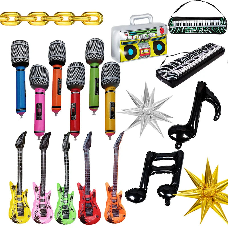 Glow PVC Guitar Microphone Balloon Rock Star Inflatable Musical Note Piano Balloons instrument Kids Adult Toys 80s 90s Party Supplies