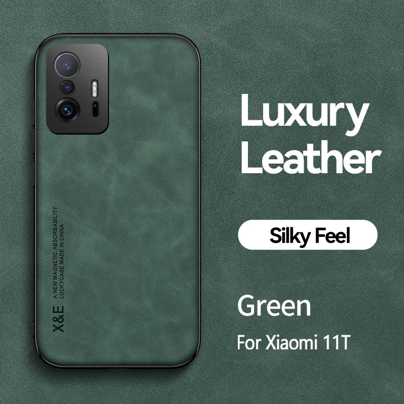 Glow For Xiomi 11T Pro case Leather Texture Car Magnetic Holder Phone Case For Xiaomi 11T Mi11T Mi 11 T Pro Xiaomi11T Soft Back Cover