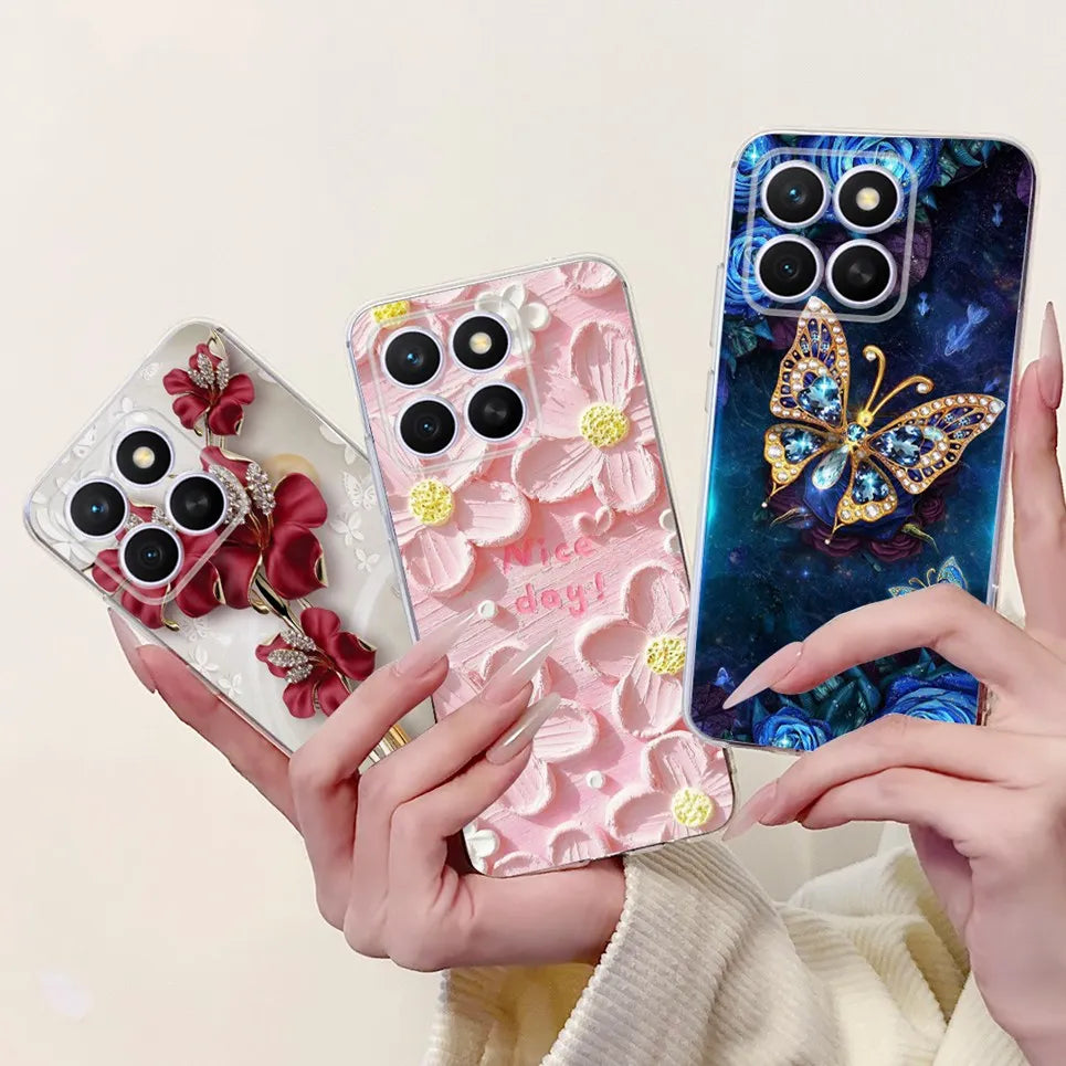 Glow For Cover Huawei Honor X8c 4G HonorX8c X8 C Phone Case Colorful Flower Butterfly Lxuru Women Fashion Soft Silicone Clear Etui