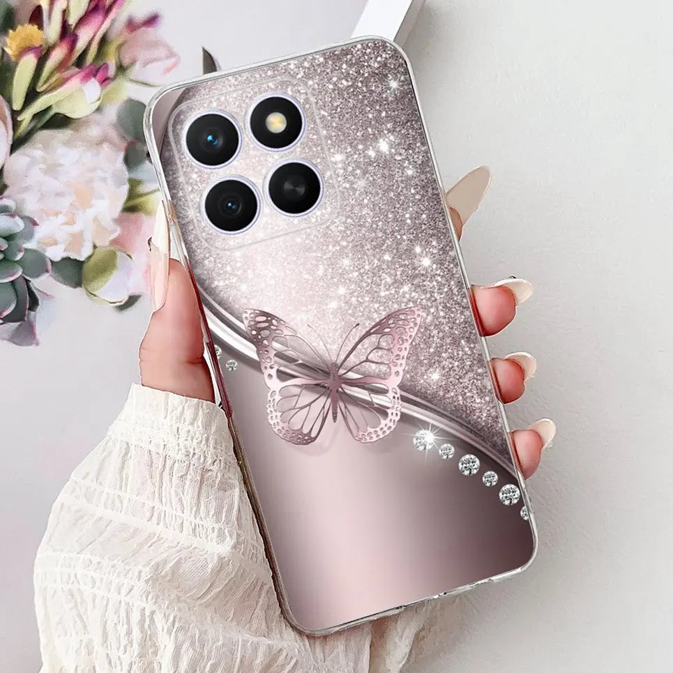 Glow For Cover Huawei Honor X8c 4G HonorX8c X8 C Phone Case Colorful Flower Butterfly Lxuru Women Fashion Soft Silicone Clear Etui