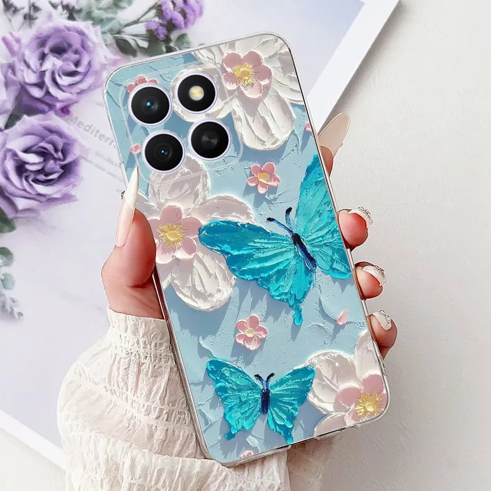Glow For Cover Huawei Honor X8c 4G HonorX8c X8 C Phone Case Colorful Flower Butterfly Lxuru Women Fashion Soft Silicone Clear Etui